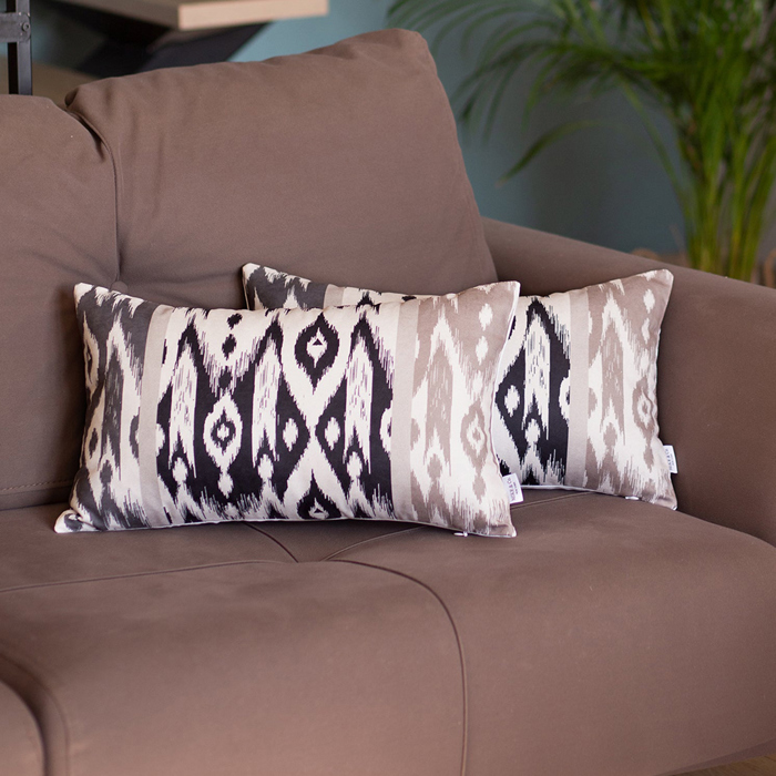 Ikat Lumbar 12"x 20" & Square 18"x 18" Boho Throw Pillow Covers Sets