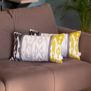 Gray; Yellow - 12x20 2-piece Ikat Lumbar 12"x 20" & Square 18"x 18" Boho Throw Pillow Covers Sets