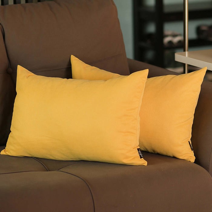 Honey Set of 2 Decorative Throw Pillow Cover Solid Color Lumbar & Square Pillowcase for Couch, Bedding
