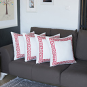 White, Red - 18x18 4-piece Decorative Throw Pillow Cover Greek Key Square & Lumbar for Couch, Bedding