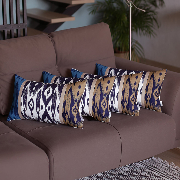 Ikat Lumbar 12"x 20" & Square 18"x 18" Boho Throw Pillow Covers Sets