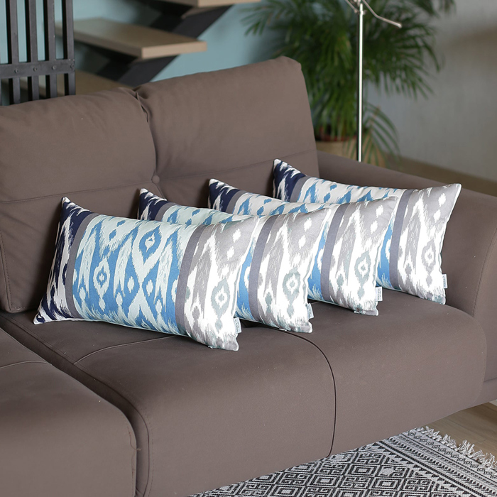 Ikat Lumbar 12"x 20" & Square 18"x 18" Boho Throw Pillow Covers Sets