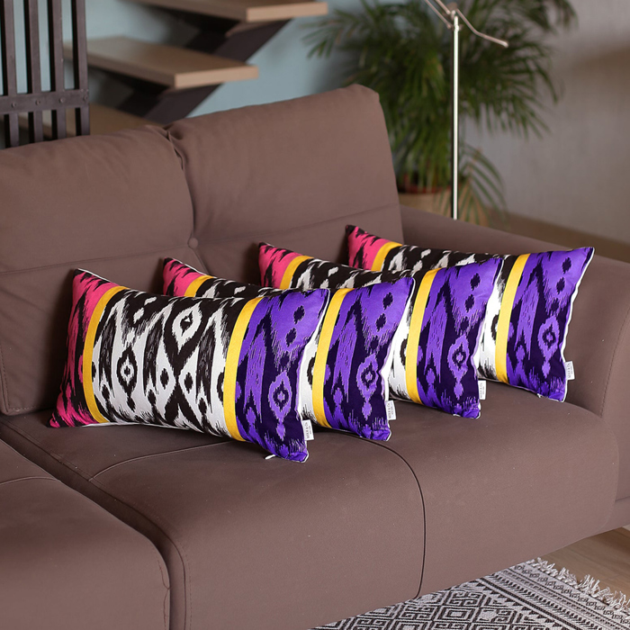 Ikat Lumbar 12"x 20" & Square 18"x 18" Boho Throw Pillow Covers Sets