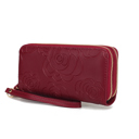 Burgundy Floral MKF Collection Ellie Genuine Leather Flower-Embossed Women’s Wristlet Wallet by Mia K