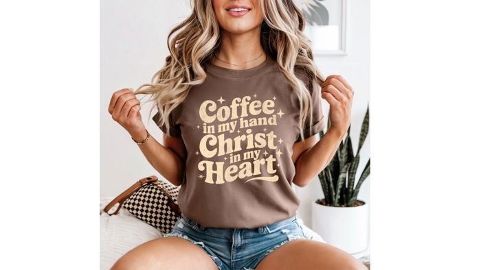 Coffee in my hand Christian Graphic T-Shirt, Christian T-Shirt for Women, Religious Gift, Short Sleeve Top