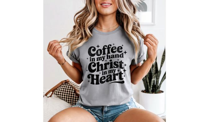 Coffee in my hand Christian Graphic T-Shirt, Christian T-Shirt for Women, Religious Gift, Short Sleeve Top