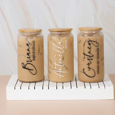 Personalized 16oz. Iced Coffee Cup,  Personalized Tumbler Glass, Bridesmaid Proposal, Iced Coffee Cup, Maid Of Honor Gift, Name and Title
