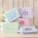  Personalized Embroidered Makeup Bag, Seersucker Cosmetic Bag, Personalized Gift Toiletry Bag Women, Bridesmaid Gift, Makeup Organizer Mom Gift, Stocking Stuffer