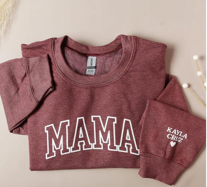 Mama Sweatshirt with Names on Sleeve, Gift for Mom, Mothers Day Gift