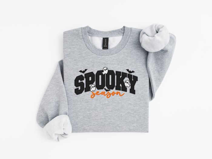 Spooky Season Embroidered Sweatshirt, Unisex Halloween Crewneck, Women's Halloween Gift, Trick-Or-Treat