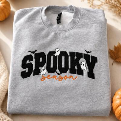 Spooky Season Embroidered Sweatshirt, Unisex Halloween Crewneck, Women's Halloween Gift, Trick-Or-Treat