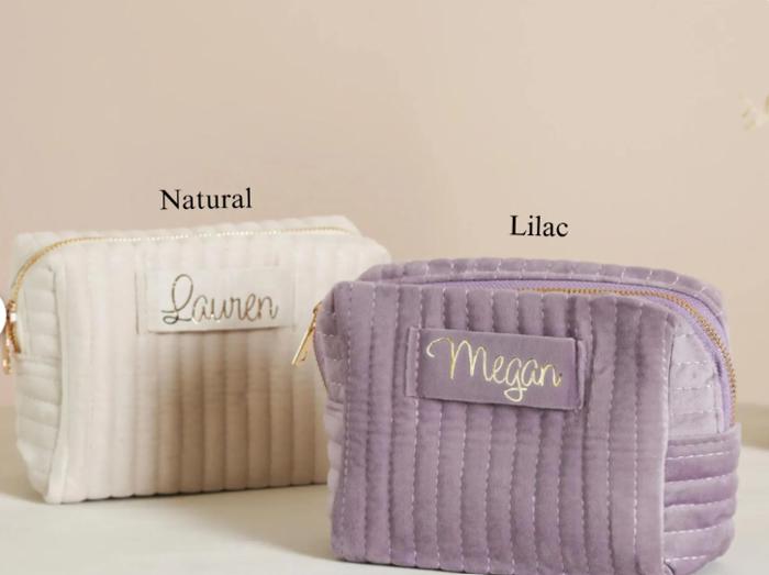 Custom Personalized Small Velvet Cosmetic Bag, Travel Bag, Toiletry Bag, Small Velvet Makeup Bag, Elegant & Stylish, Stocking Stuffer