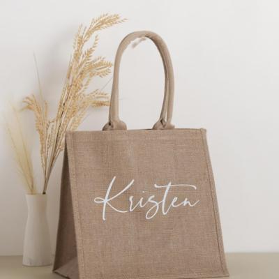 Personalized Jute Tote Bag, Bridesmaid Gift, Bridal Party Bag, Gift for Her, Everyday Tote