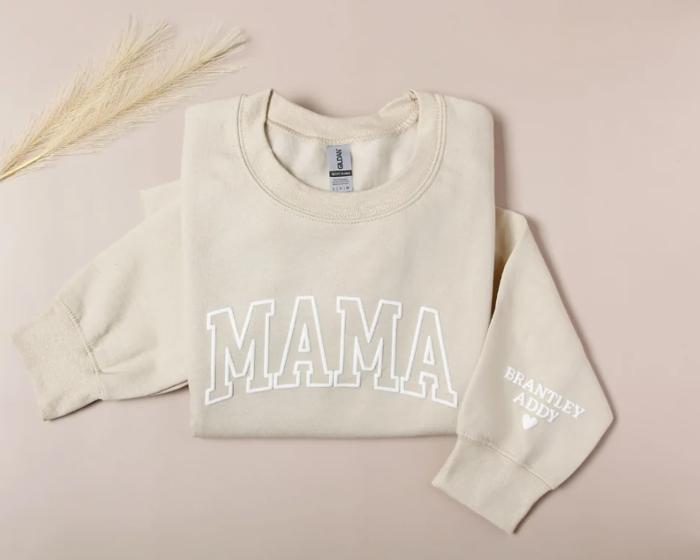 Mama Sweatshirt with Names on Sleeve, Gift for Mom, Mothers Day Gift