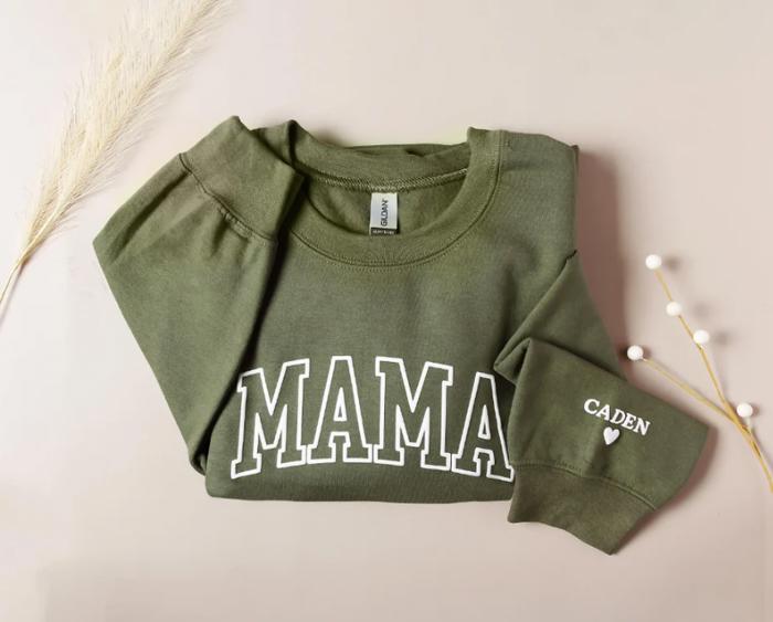 Mama Sweatshirt with Names on Sleeve, Gift for Mom, Mothers Day Gift