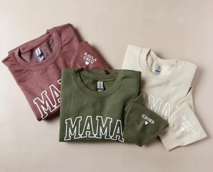 Mama Sweatshirt with Names on Sleeve, Gift for Mom, Mothers Day Gift