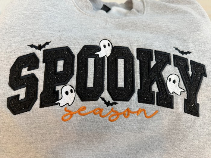 Spooky Season Embroidered Sweatshirt, Unisex Halloween Crewneck, Women's Halloween Gift, Trick-Or-Treat