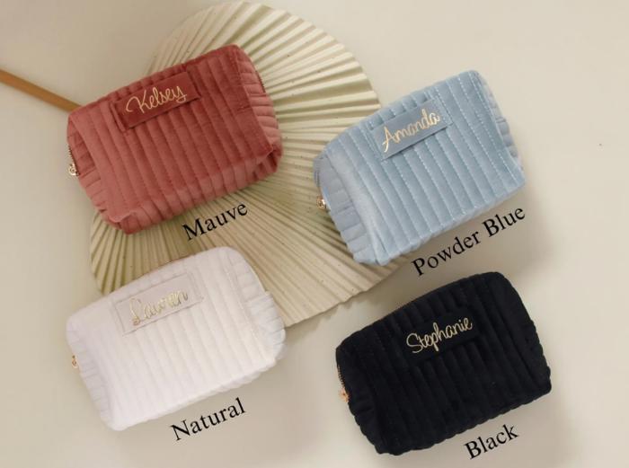 Custom Personalized Small Velvet Cosmetic Bag, Travel Bag, Toiletry Bag, Small Velvet Makeup Bag, Elegant & Stylish, Stocking Stuffer