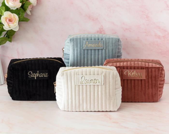 Custom Personalized Small Velvet Cosmetic Bag, Travel Bag, Toiletry Bag, Small Velvet Makeup Bag, Elegant & Stylish, Stocking Stuffer