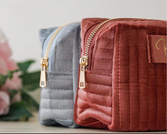 Custom Personalized Small Velvet Cosmetic Bag, Travel Bag, Toiletry Bag, Small Velvet Makeup Bag, Elegant & Stylish, Stocking Stuffer