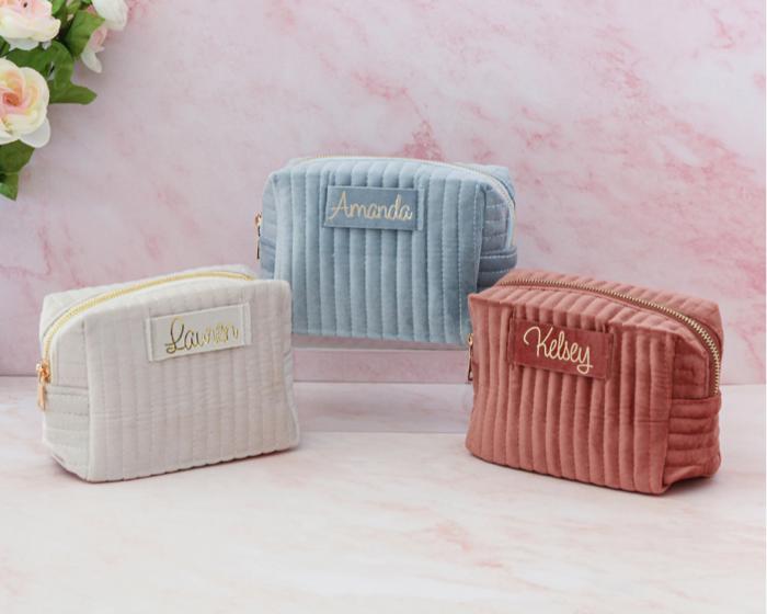 Custom Personalized Small Velvet Cosmetic Bag, Travel Bag, Toiletry Bag, Small Velvet Makeup Bag, Elegant & Stylish, Stocking Stuffer