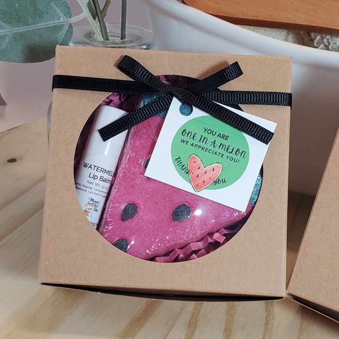 You Are One In A Melon Thank you gift - Watermelon Gift Set - Bath Bomb with Lip Balm - Teacher Gift - Employee Gift - Coworker Gift - Friend Gift - Thankful Gift - Thank You Gift - Gift Set