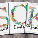  Floral Monogram Custom Tea Towel