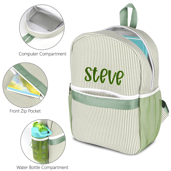 Personalized Seersucker Backpack Cute Baby Bag Backpack –Back To Schoo Preschool Kindergarten Toddler Backpack for Boys and Girls 