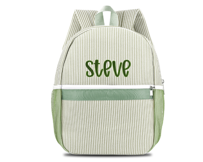 Personalized Seersucker Backpack Cute Baby Bag Backpack –Back To Schoo Preschool Kindergarten Toddler Backpack for Boys and Girls 