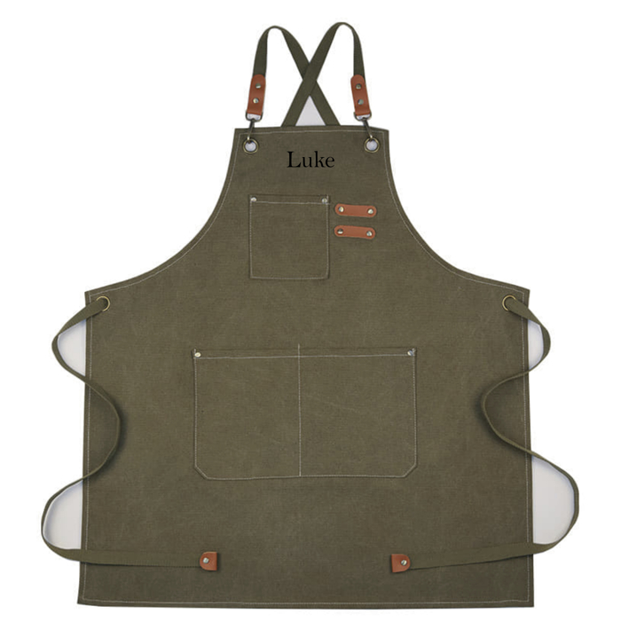 Personalized Canvas Apron, Custom Gift for Men, Dad, Father's Day-Mother's Day- Bartender's Apron, Personalized Embroidered Apron For Him- Barbeque Apron