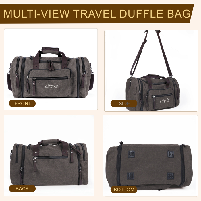 Personalized Duffle Bags for Men - Expandable Canvas Duffle Bag for Travel - Mens Overnight Bag or Weekender Bag with Shoe Compartment - Carry-On Duffel Bag for Short Trip, Gym & Camping