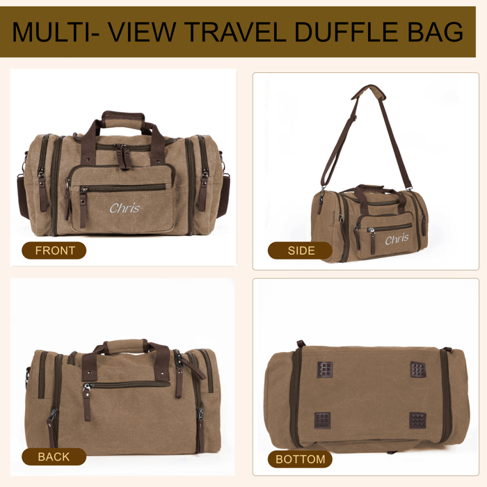 Personalized Duffle Bags for Men - Expandable Canvas Duffle Bag for Travel - Mens Overnight Bag or Weekender Bag with Shoe Compartment - Carry-On Duffel Bag for Short Trip, Gym & Camping