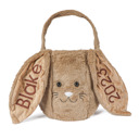 Brown Personalized Plush Easter Bunny Basket | Custom Embroidered Name Ear Gift Pail for Kids | Rabbit Treat Tote Bag