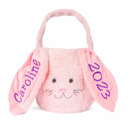 Pink Personalized Plush Easter Bunny Basket | Custom Embroidered Name Ear Gift Pail for Kids | Rabbit Treat Tote Bag