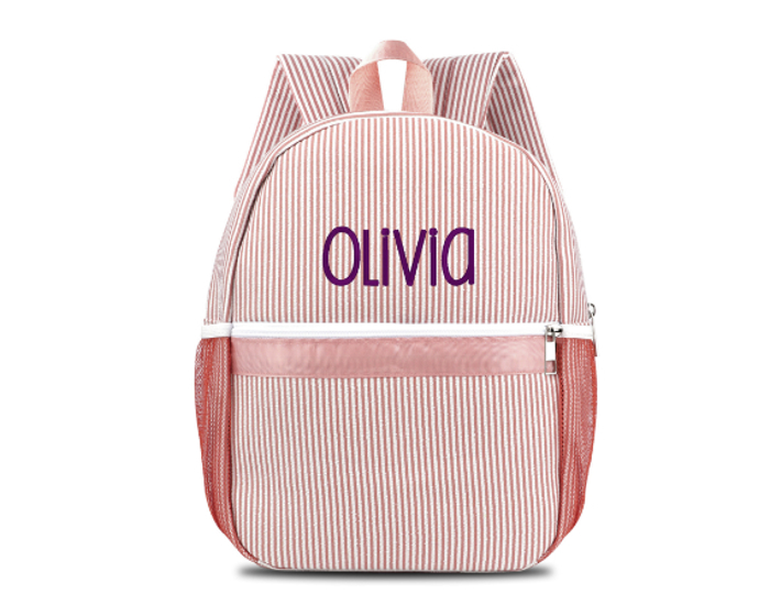 Personalized Seersucker Backpack Cute Baby Bag Backpack –Back To Schoo Preschool Kindergarten Toddler Backpack for Boys and Girls 
