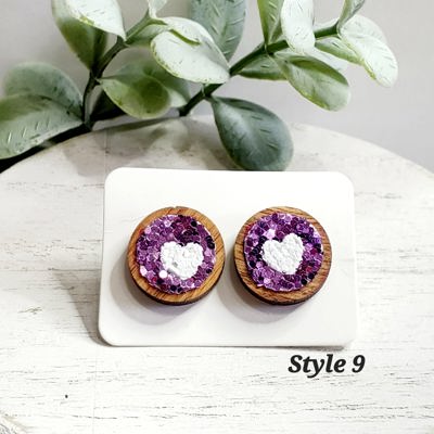 Handmade Glitter Heart Wood Studs