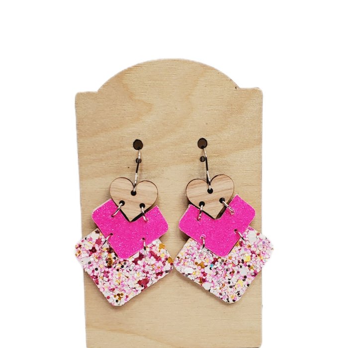 Hot Pink Chevron Stack Heart Earrings