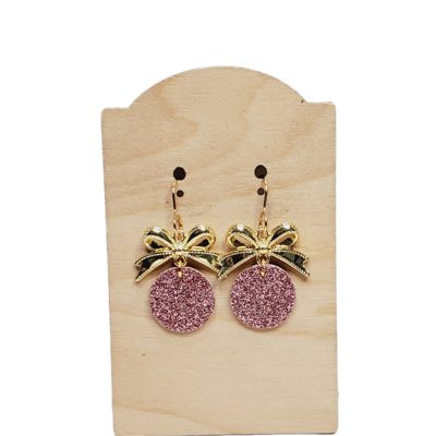 Pink Rose Gold Glitter Bow Earrings