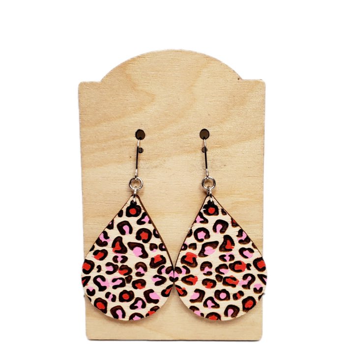 Hand Painted Pink Red Leopard Teardrop