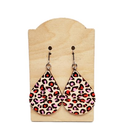 Hand Painted Pink Red Leopard Teardrop