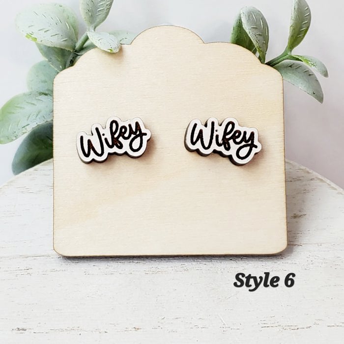 Hand Painted Bride Wifey Wedding Studs