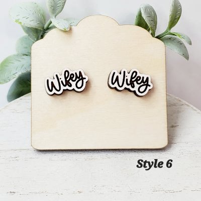 Hand Painted Bride Wifey Wedding Studs