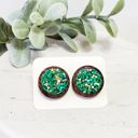  Green Glitter Irridecent Wood Studs