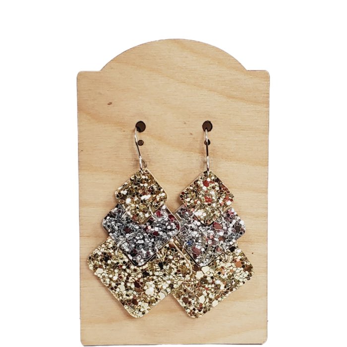 Glitter Gold Silver Stacked Chevron Earrings