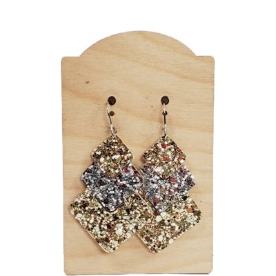 Glitter Gold Silver Stacked Chevron Earrings