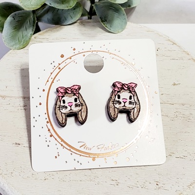 Hand Painted Bunny Rabbit Wood Studs