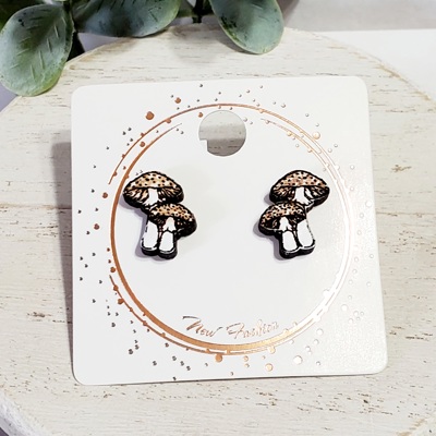 Hand Painted Mushroom Wood Studs