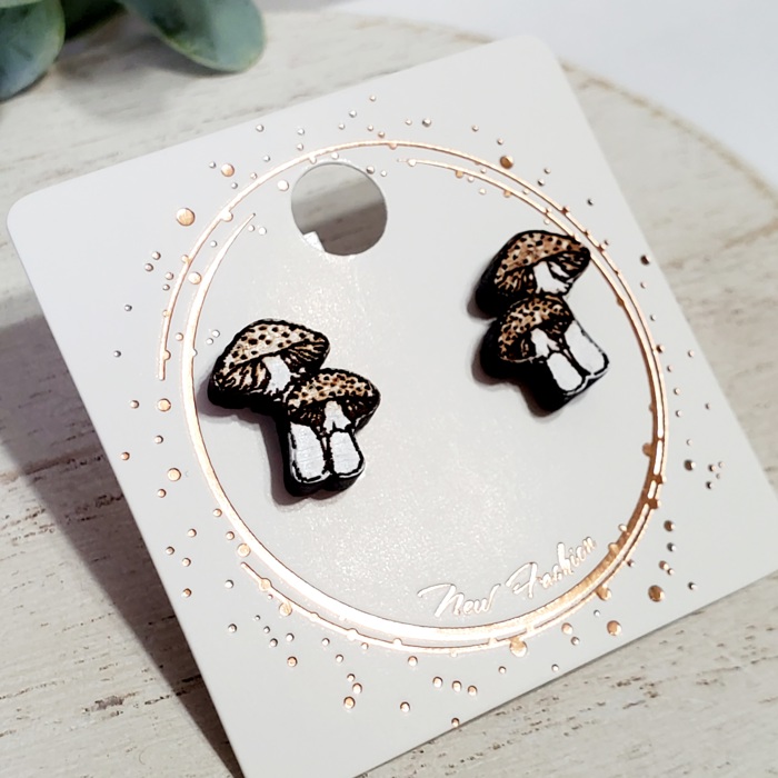 Hand Painted Mushroom Wood Studs