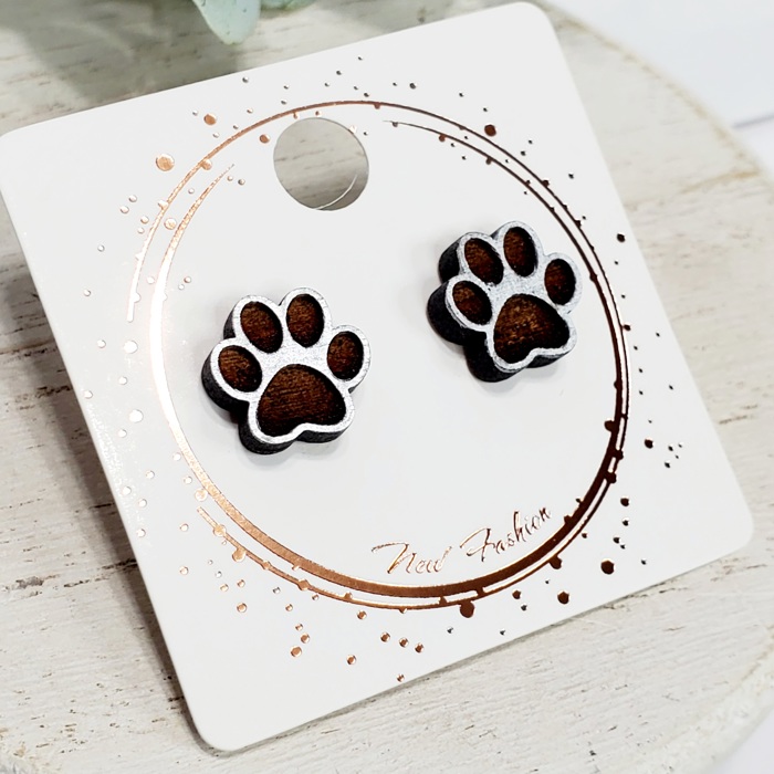 Silver Paw Print Wood Studs
