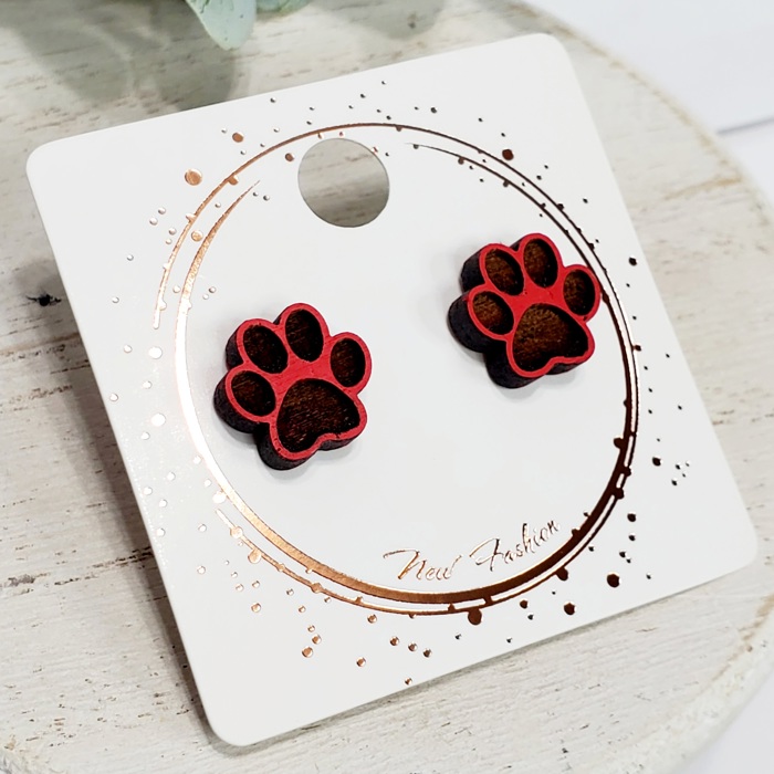 Red Paw Print Wood Studs